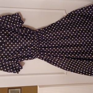 Cherry Style- Blk/White lined Polka Dot full swing A-Line Midi dress- Sz (S)